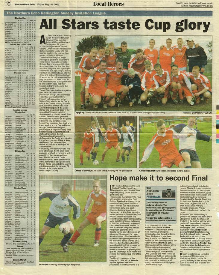 Darlington All Stars youth team 2003 sponsored by Todds