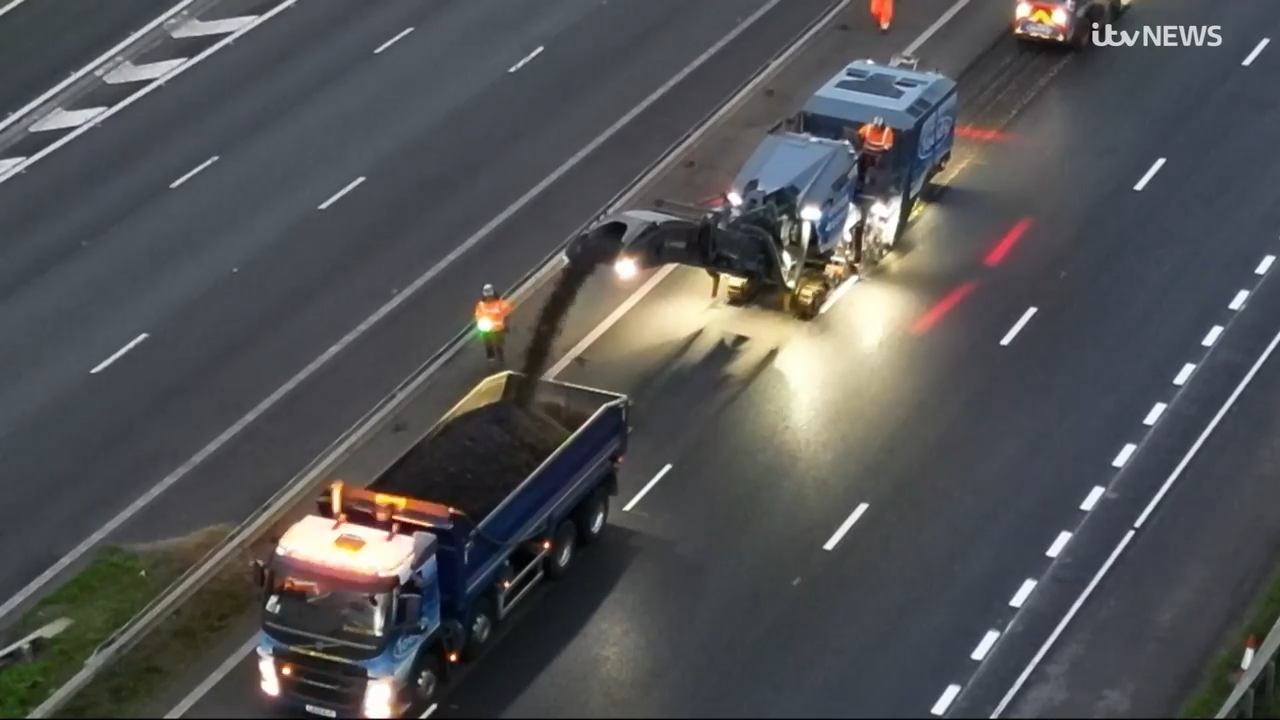 ITV News filming roadworks on a UK motorway
